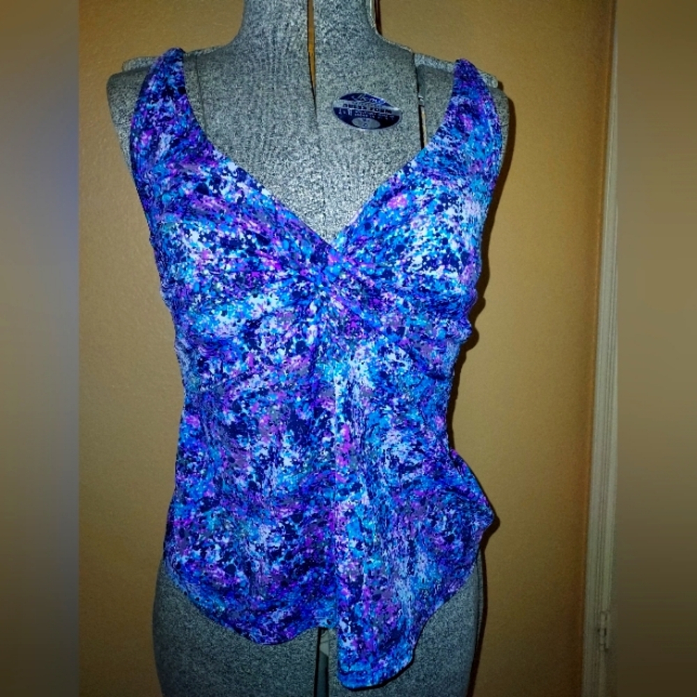 Asymmetrical Ruched Blue and Purple Tank Top